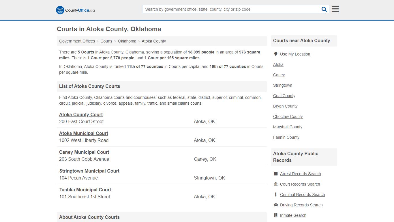 Courts - Atoka County, OK (Court Records & Calendars)