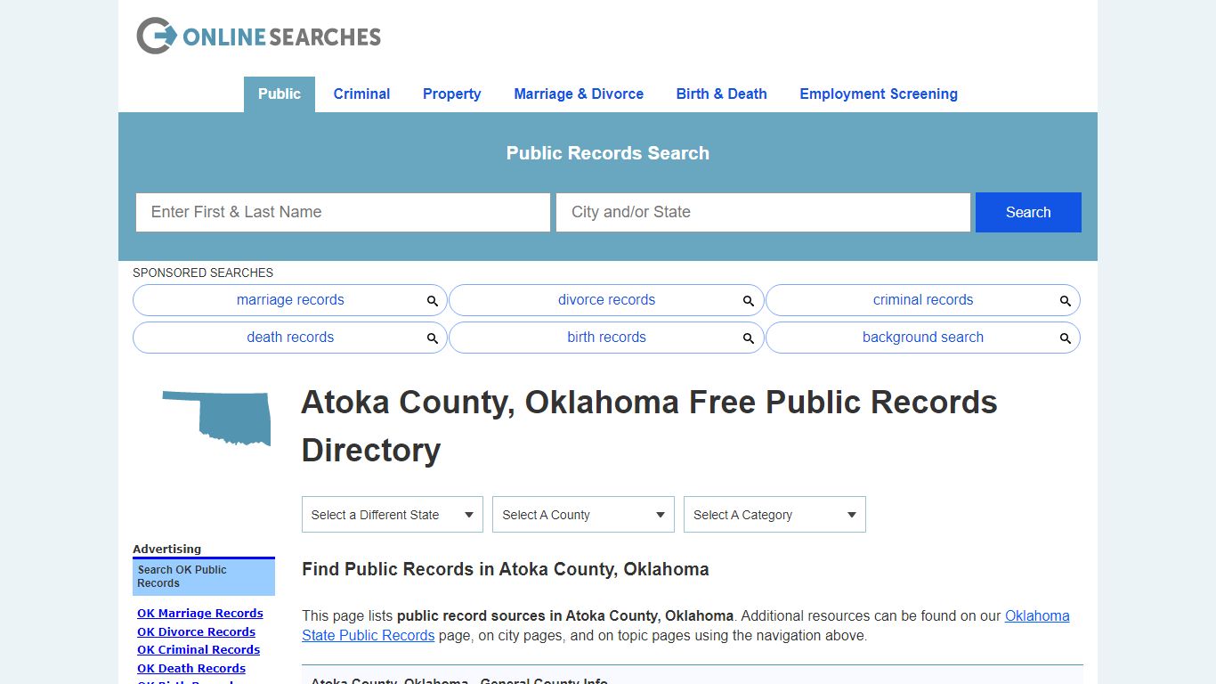 Atoka County, Oklahoma Public Records Directory